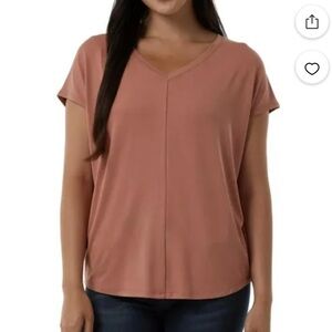 32 Degrees Cool Women's Soft Luxe Short Sleeve V-Neck Top M Cedarwood‎ (Red)